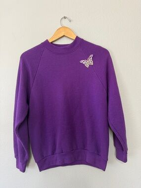 VTG Fruit of the Loom Purple Granny Sweater Medium Made in USA Cotton/Poly